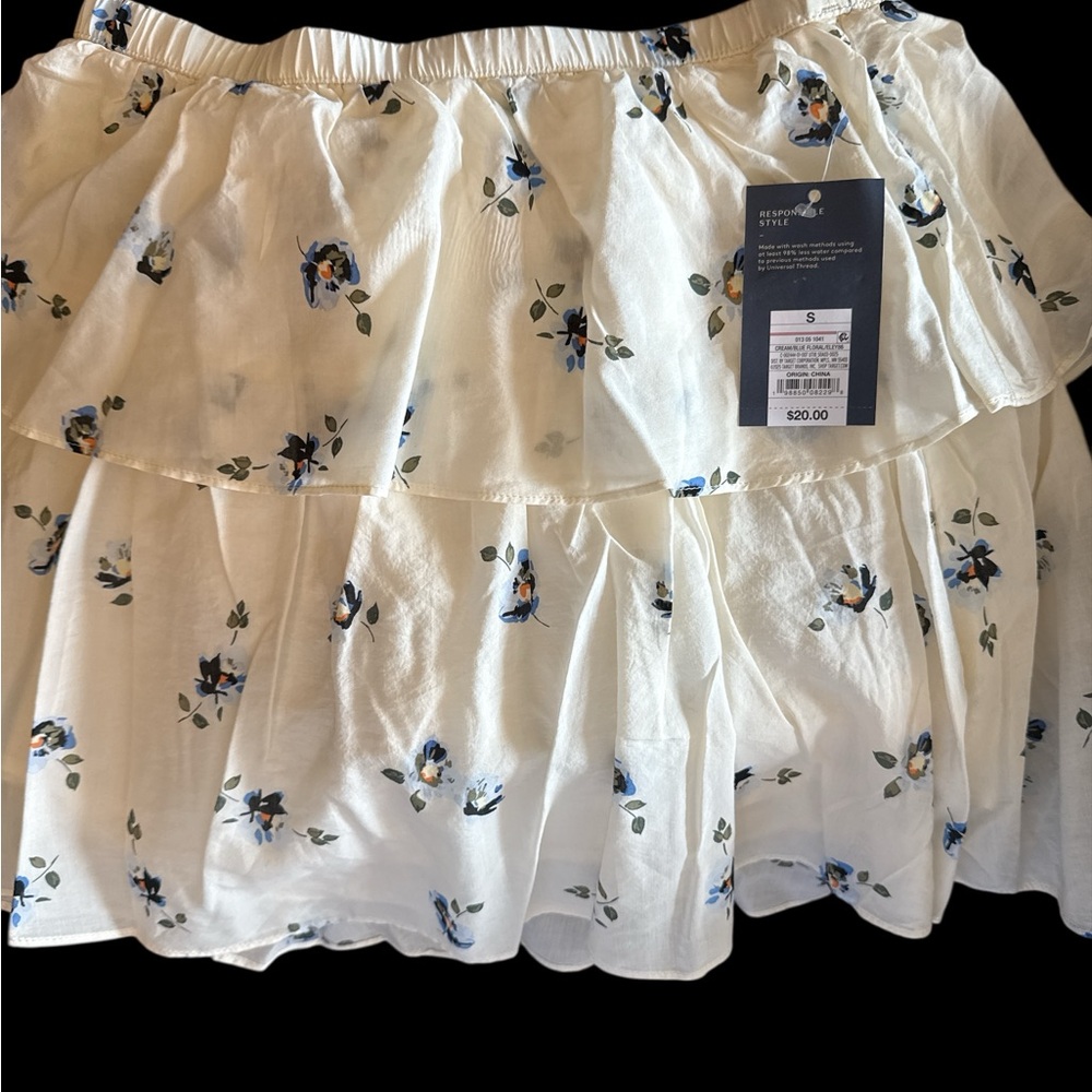 Darling Floral Blue/Cream Print Bubble Mini Skirt size Sm NWT